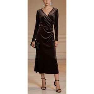 NEW Zaberry Vintage Long Sleeve V-Neck Bodycon Maxi Black Velour Size S